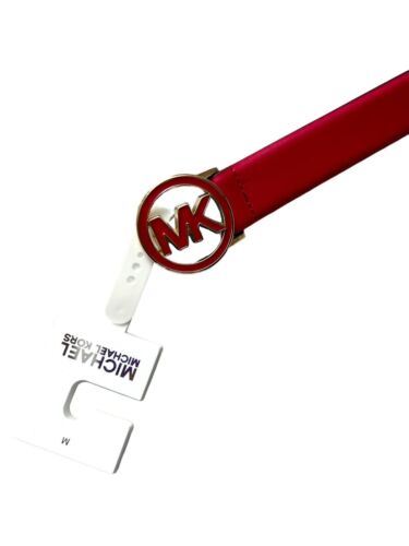 MICHAEL KORS BELT  RASPBERRY ~ROUND MK LOGO GOLD BUCKLE~556361C~MSRP $68~ MED