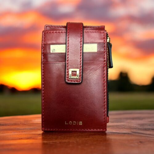 Lodis Red RFID Protection Cardholder Window ID Leather Bifold Wallet~ QUALITY!!
