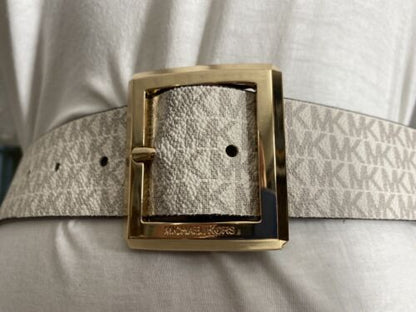 MICHAEL KORS BELT WHITE MK LOGO GOLD BUCKLE SIZE MEDIUM "CLASSY" MSRP $42