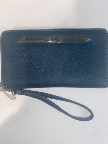 STEVE MADDEN WALLET WRISTLET TEAL GREEN SMOOTH TEXTURED SILVER ZIPPER~REAR FIND!