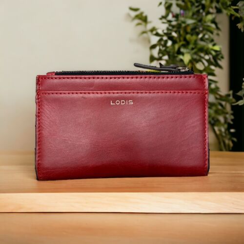 LODIS Coin Purse Bifold Card Wallet  Red Genuine Leather-ABSOLUTELY BEAUTIFUL!!!