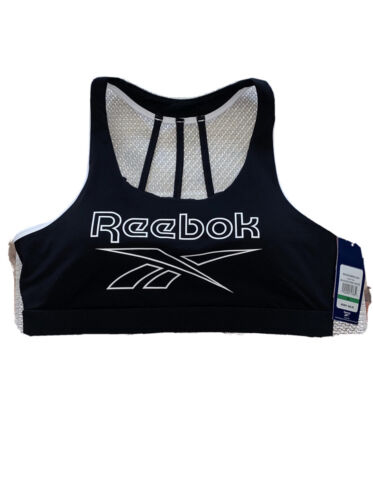 Reebok~Sports Burst Bra~Black & White~Removable Pads~Medium Impact-Wick Moisture