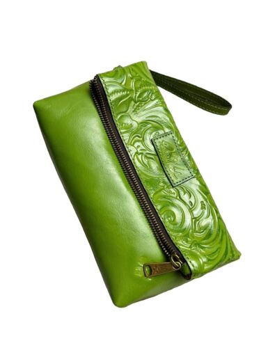 Patricia Nash Valerie Foliage-Green Tooled Leather Fold Over Clutch Wristlet New
