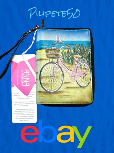 ANNA ANUSCHKA~BEACH DAY HAND-PAINTED  LEATHER~WRISTLET WALLET~ Handcrafted~ RARE