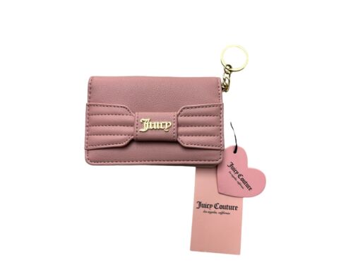 Juicy Couture Bifold Wallet Gold Logo Pretty Bow Flap Card Case w/ Key Ring~CUTE