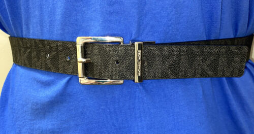 MICHAEL KORS BELT REVERSIBLE BLACK LARGE LOGO/METALLIC SILVER WITH SILVER BUCKLE