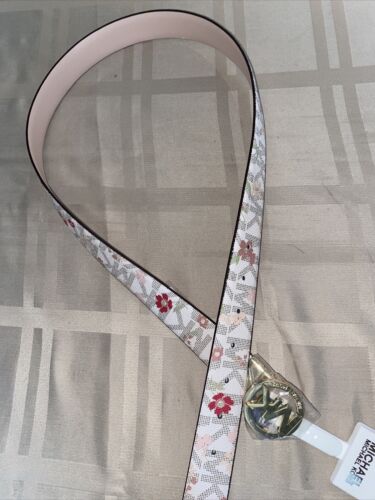 Michael Kors Belt Reversible Print Logo Vanilla Floral&Pink Gold~Tone MK Buckle❤