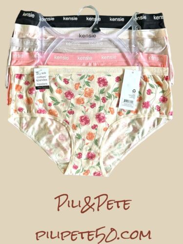 KENSIE COTTON HIPSTER PANTIES SIZE XL~WAIST LOGO~TAG FREE 5 PACK STYLE#5PKHP1068
