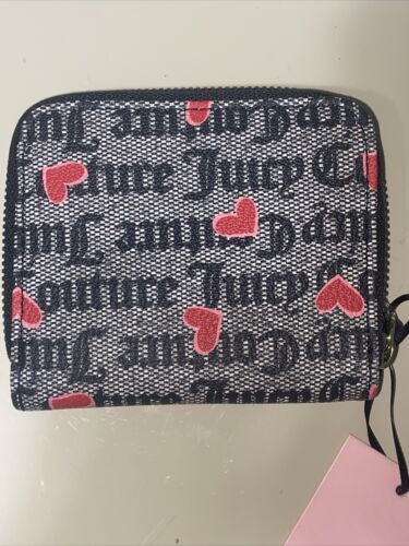 JUICY COUTURE  HEART STAT BLACK VALENTINES COIN PURSE ZIP AROUND WALLET UNIQUE!!