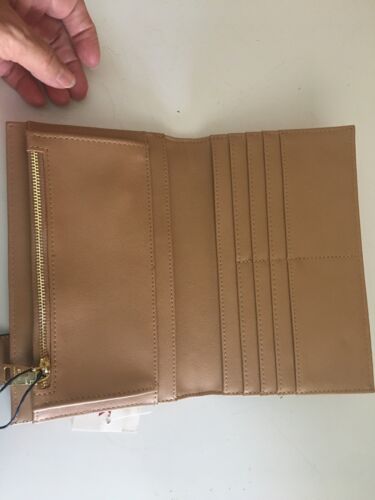 STEVE MADDEN Bifold WALLET, CLUTCH Camel STAMPED Gold Hardware NEW