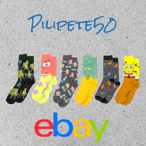 SpongeBob SquarePants Assorted Icons Men's 6-Pair Pack of Crew Socks Multi-Color