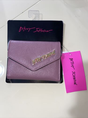 Betsey Johnson Peggable Card Case Flap Snap On Wallet Mauve -Gold Hardware CUTE!