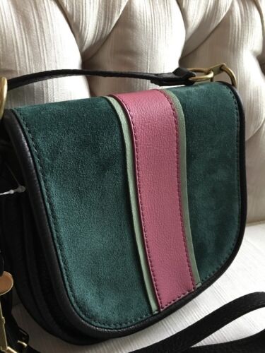 FOSSIL RUMI Alpine Green Crossbody Handbag Saddle Leather/Suede ZB7393307 $158