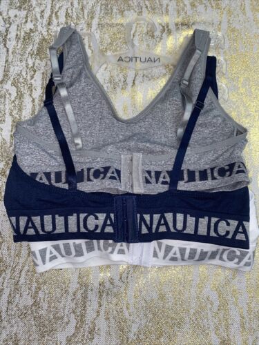 NÁUTICA Comfort  STYLE-NT5314 Sport Bra Small -3 Bras White, Gray, Blue MSRP $54