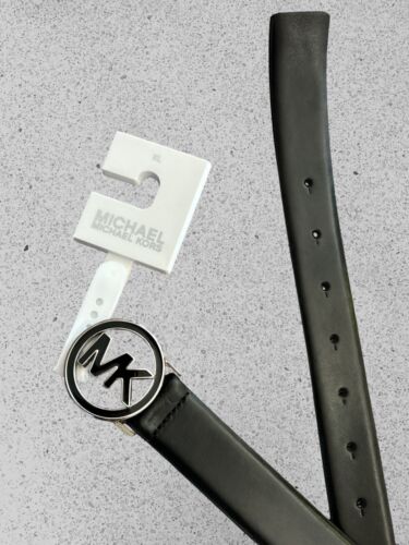 MICHAEL KORS BELT BLACK ROUND MK LOGO SILVER & BLACK BUCKLE~556361C~MSRP $68~ XL