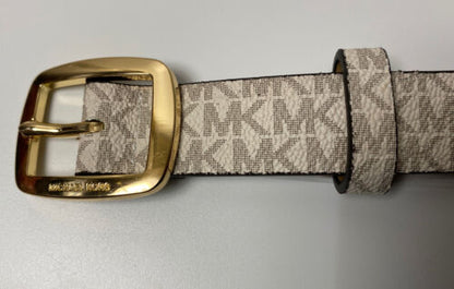 Michael Kors Belt Vanilla Mini Printed MK Logo Gold Buckle (Skinny) Size Med