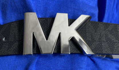 MICHAEL KORS BELT REVERSIBLE BLACK MK LOGO TO SOLID GRAY SILVER MK LOGO BUCKLE
