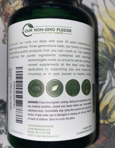 Vitamin C 1000mg with Rose Hips | 120 Caplets | Vegetarian | by Carlyle