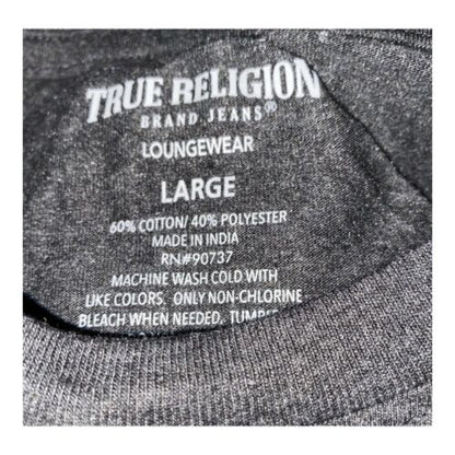 True Religion Gold Script Horseshoe Logo Black Loungewear Tee Shirt Large