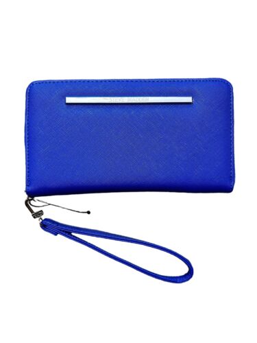STEVE MADDEN WALLET WRISTLET MIDNIGHT BLUE SMOOTH TEXTURED SILVER ZIPPER~UNIQUE!