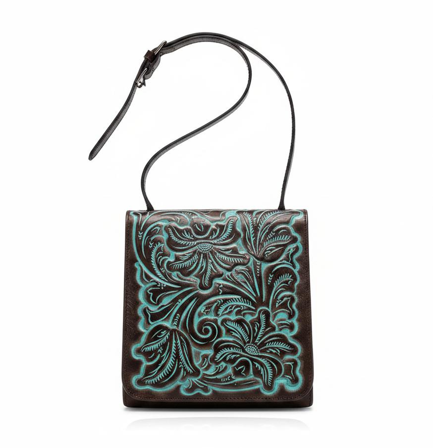 Patricia Nash Girona Crossbody Bag ~ Turquoise Tooled Leather ~ Style P892244 ~ NEW