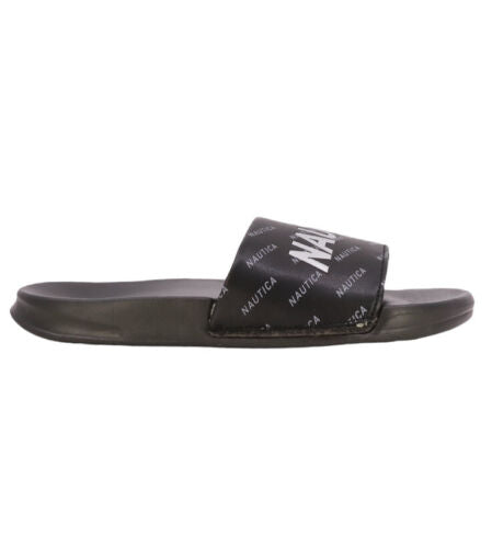 Nautica Womens Logo Embellished Black &Silver Logo Slide Sandal~Sze. 7~GREAT FIT