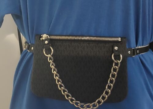 MICHAEL KORS  FANNY PACK BLACK WITH SILVER ZIPPER AND CHAIN MED TAKE A LOOK!!!!!