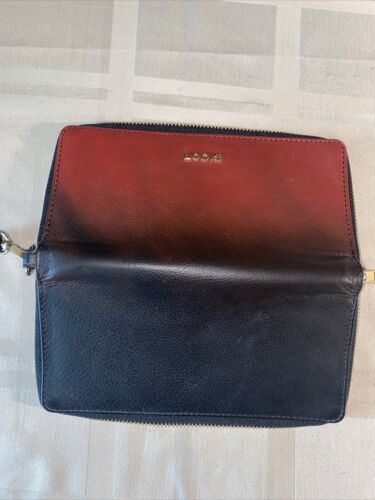 LODIS Red RFID Card Case Window ID~ Red & Black Ombre~ Leather Wallet~ UNIQUE!