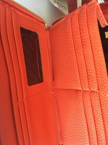 STEVE MADDEN WALLET WRISTLET ORANGE STITCHED BIG LETTER LOGO (SM) GOLD HARDWARE