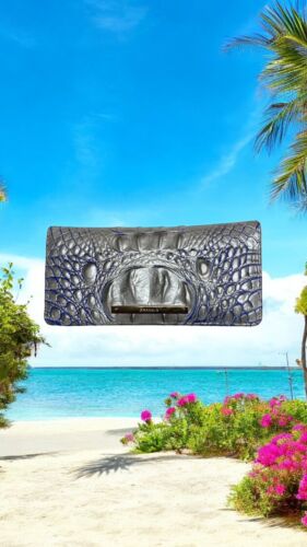 Brahmin Ady Wallet Eggshell Melbourne~Genuine Leather~Silver, Blue ~Gold  NWT