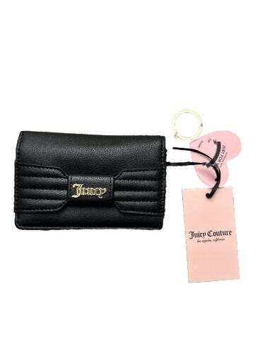 Juicy Couture Black Pretty Bow Faux Leather Flap Card Case Wallet NWT