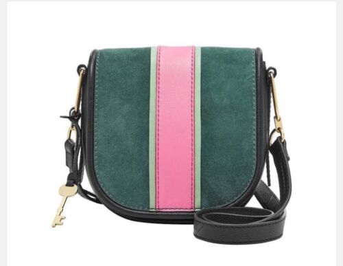 FOSSIL RUMI Alpine Green Crossbody Handbag Saddle Leather/Suede ZB7393307 $158