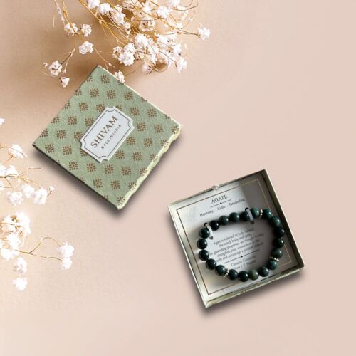 SHIVAM GENUINE GEMSTONE  AGATE  BRACELET~HARMONY, CALM, GROUNDING~UNIQUE! NIB