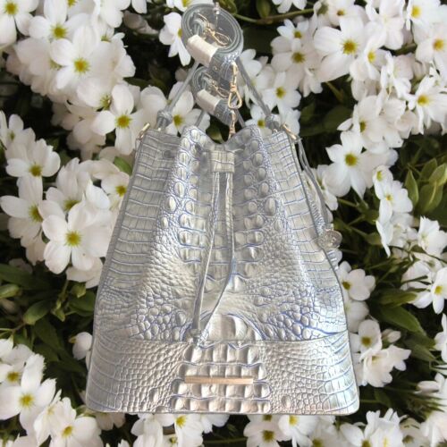 Brahmin Marlowe Bucket Shoulder  Handbag~Eggshell~Silver & Blue Melbourne~NWT