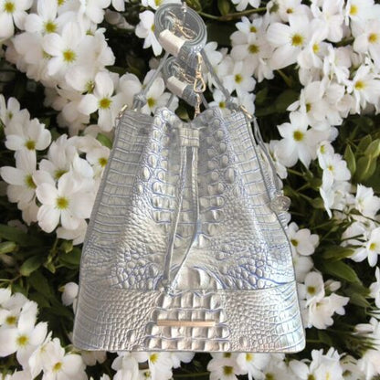 Brahmin Marlowe Bucket Shoulder  Handbag~Eggshell~Silver & Blue Melbourne~NWT