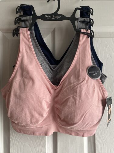 Delta Burke 3-Pack Seamless Bras Sze. 2X Soft Comfort~Multicolor Remov. Pads