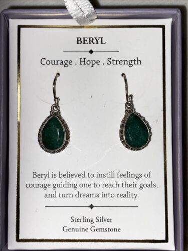SHIVAM .925 STERLING SILVER BERYL EARRINGS GENUINE GEMSTONE ROUND DANGLE  NIB