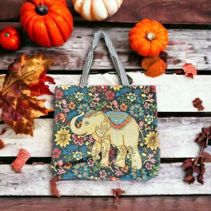 Elephant Tapestry Style~Women Tote Double Handle Large Bag~Multicolor Design~NEW
