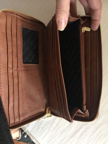 STEVE MADDEN WALLET WRISTLET COGNAC DIAMOND QUILTED SOFT FAUX LEATHER