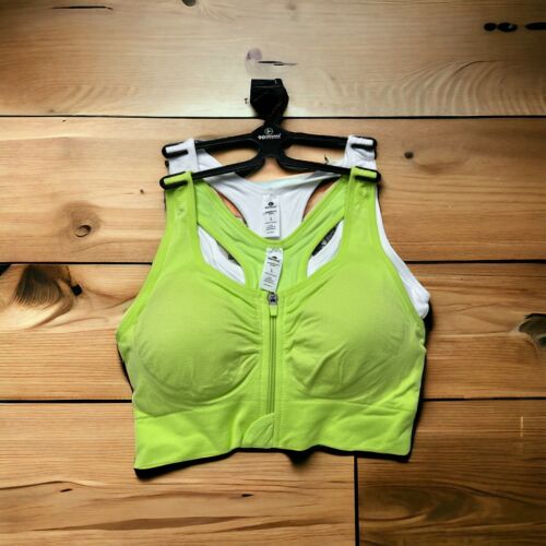 90 Degree By Reflex High Perform~Full Support Sport Bra 2 Set~Green&White~Large