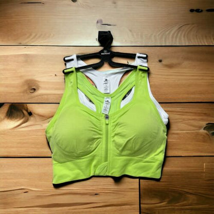 90 Degree By Reflex High Perform~Full Support Sport Bra 2 Set~Green&White~Large