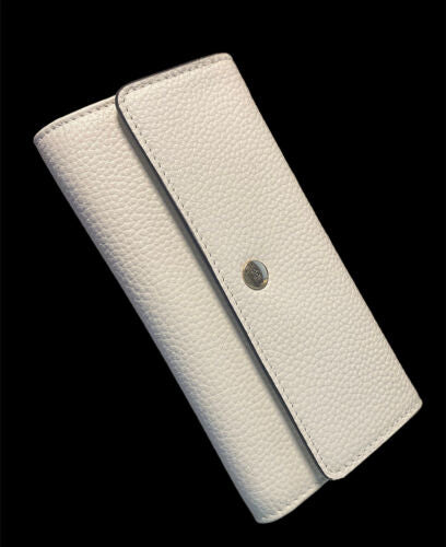 LODIS WHITE Kate Classic Pebbled Leather RFID Slim Large Flap Snap Wallet~UNIQUE