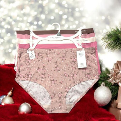 Laura Ashley~Women Brief Panties Floral/Solid 5-Pair LS6895~Sz M ~GREAT QUALITY