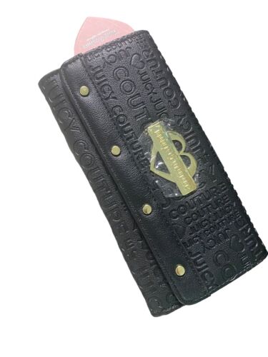 JUICY COUTURE BLACK~GLAM ELONGATED FLAP WALLET~CLUTCH STAMPED~JUST FOR YOU!