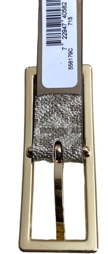 Michael Kors belt glittery gold printed MK logo gold rectangle buckle "Skinny" M