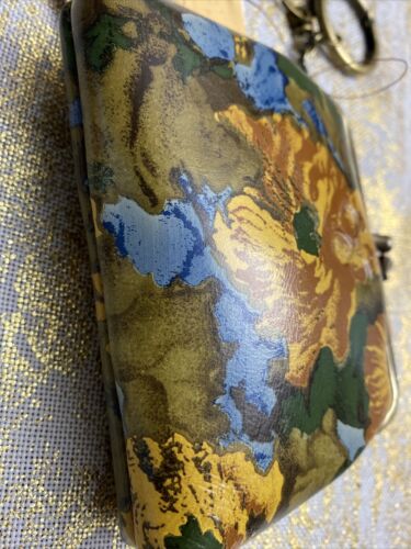 Patricia Nash Leather WILDFLOWER Coin Purse Key Chain Rings- NEW-SUPER CUTE!!!