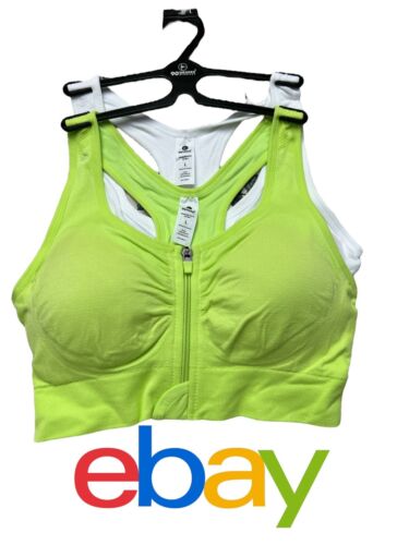 90 Degree By Reflex High Perform~Full Support Sport Bra 2 Set~Green&White~Large