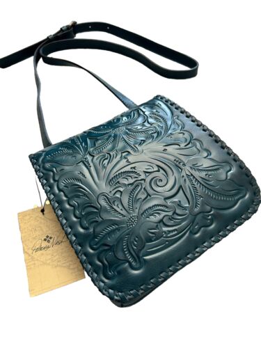 PATRICIA NASH Flap Leather XBDY Purse Granada Blue Coral  Floral Tooled P330244