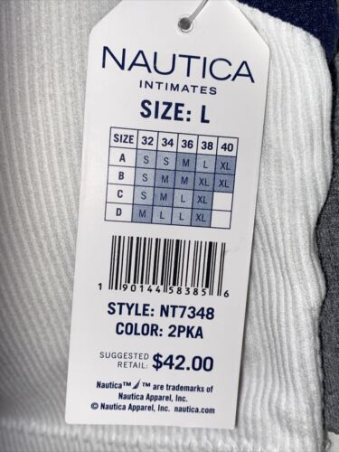 NÁUTICA 2PACK INTIMATES NT7348 WHITE/GRAY LOGO BRAS SIZE L BEAUTIFUL !!!