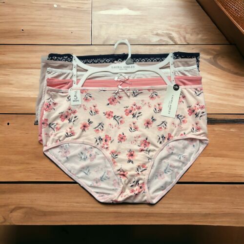 LAURA ASHLEY Women 5-Pair Brief Panty Floral Multi~Polyester~Style LS9271~ Sz 2X
